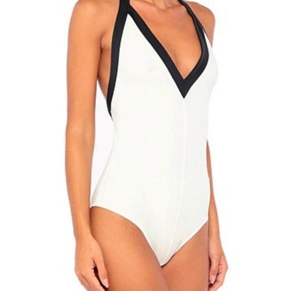 NEW Valentino Two Tone Plunge Neck One-Piece Swimsuit - Picture 2 of 7